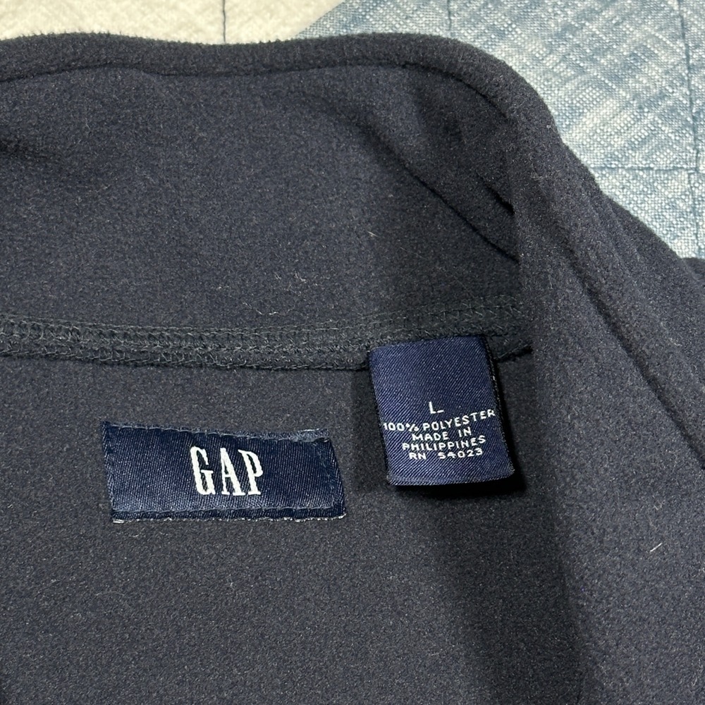 Vintage 90s Gap Mens 1/4 Zip Fleece Pullover Navy Blue Mock Neck Sweatshirt - Picture 3 of 4